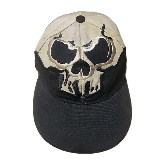 Top Gear Skull Fitted Hat Y2K Era Size 7 Black Tan - Picture 3 of 7